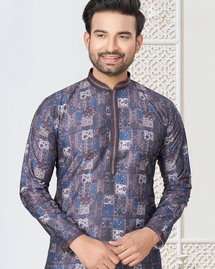 Grey Cotton Kurta Pyjama Set