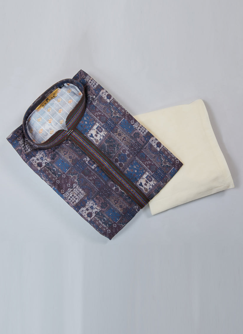 Grey Cotton Kurta Pyjama Set