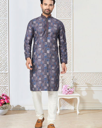 Grey Cotton Kurta Pyjama Set