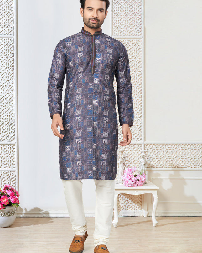 Grey Cotton Kurta Pyjama Set
