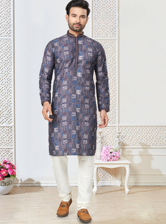 Grey Cotton Kurta Pyjama Set