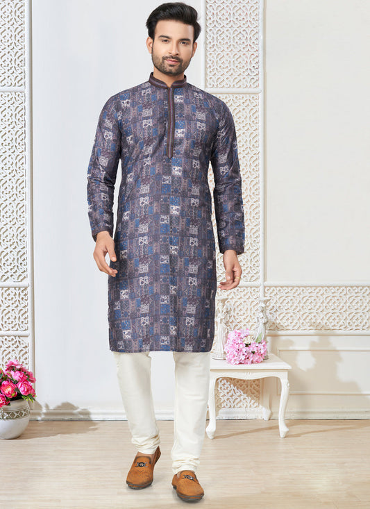 Grey Cotton Kurta Pyjama Set