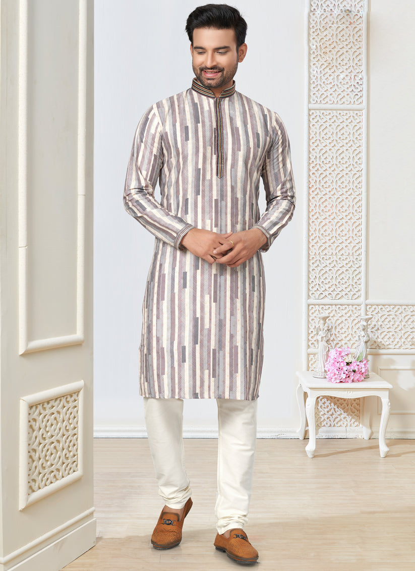 Off White Cotton Kurta Pyjama Set