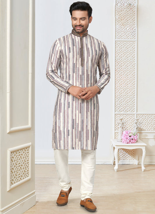 Off White Cotton Kurta Pyjama Set