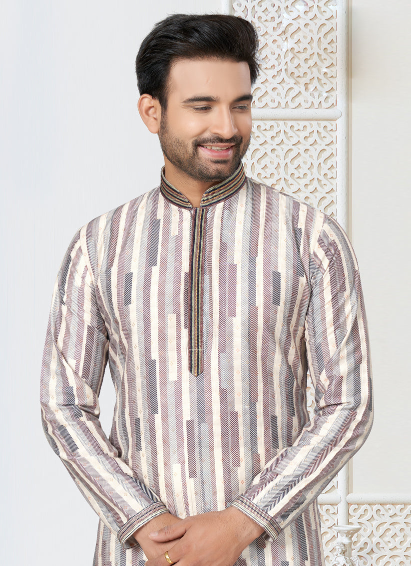 Off White Cotton Kurta Pyjama Set