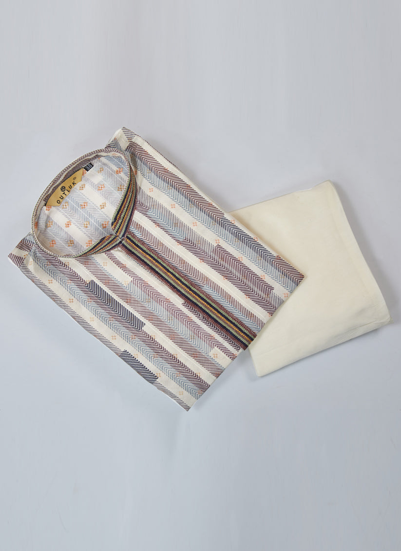 Off White Cotton Kurta Pyjama Set
