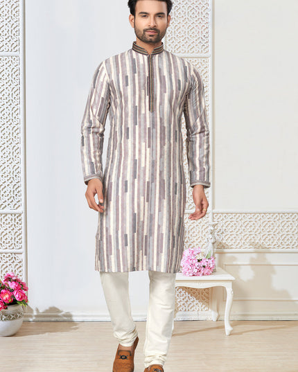 Off White Cotton Kurta Pyjama Set