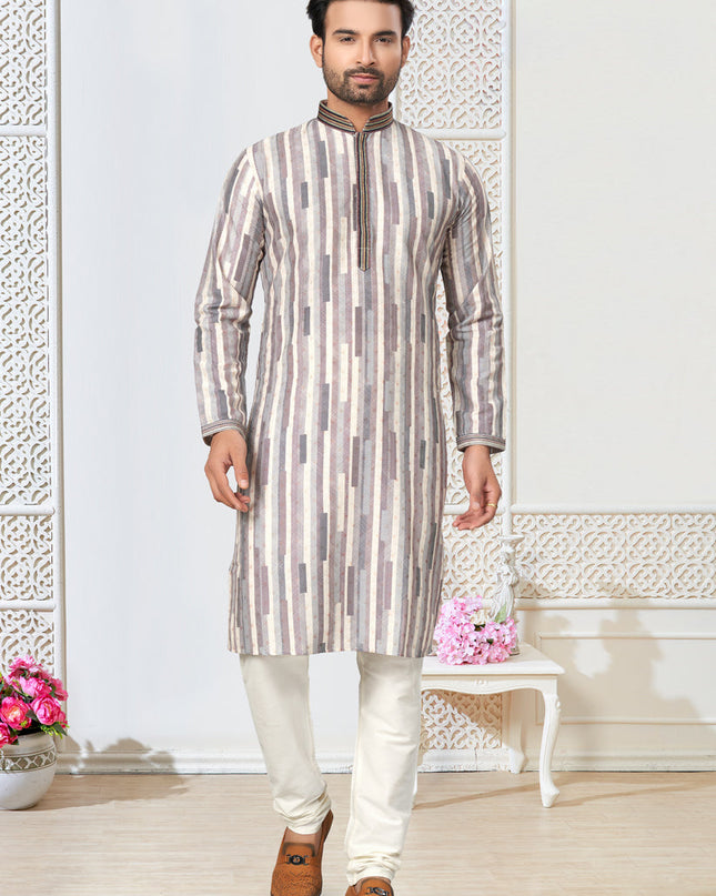 Off White Cotton Kurta Pyjama Set