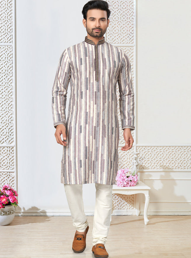 Off White Cotton Kurta Pyjama Set