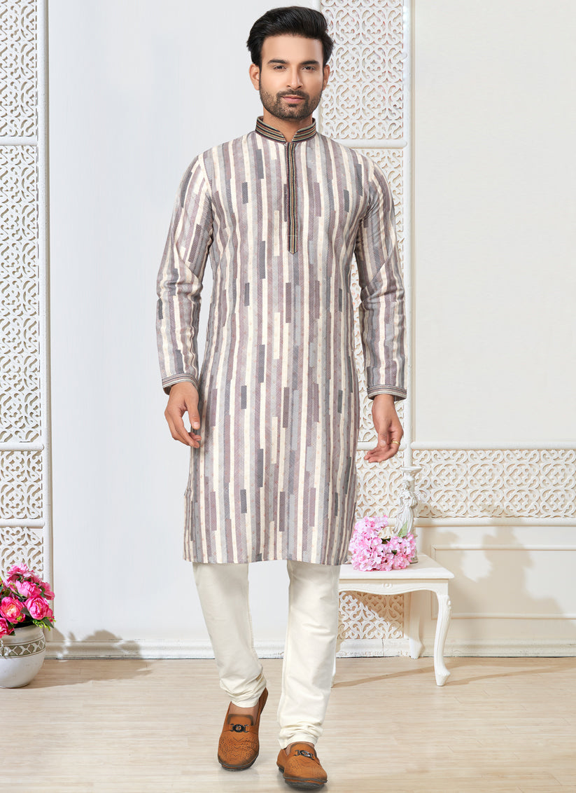 Off White Cotton Kurta Pyjama Set