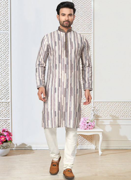 Off White Cotton Kurta Pyjama Set