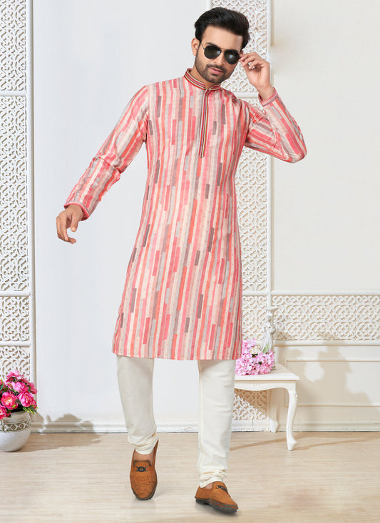 Off White Cotton Kurta Pyjama Set