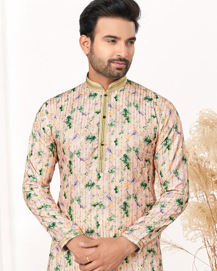 Beige Cotton Kurta Pyjama Set