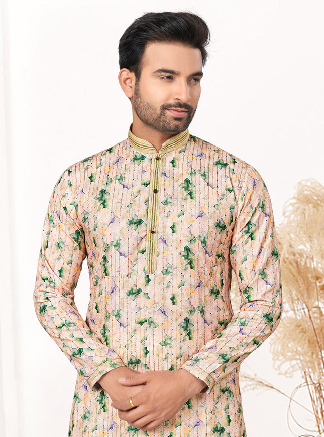 Beige Cotton Kurta Pyjama Set