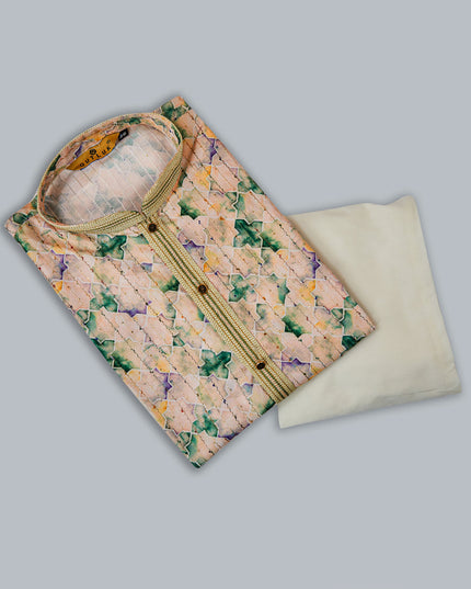 Beige Cotton Kurta Pyjama Set