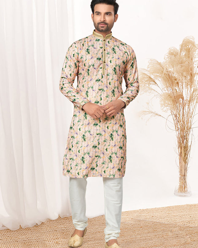 Beige Cotton Kurta Pyjama Set