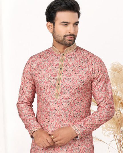 Coral Pink Cotton Kurta Pyjama Set