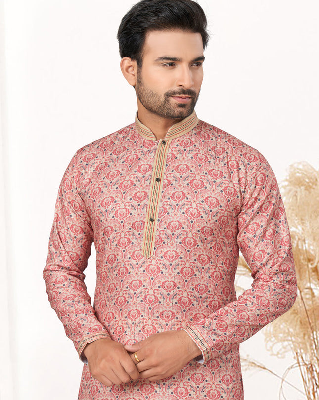 Coral Pink Cotton Kurta Pyjama Set