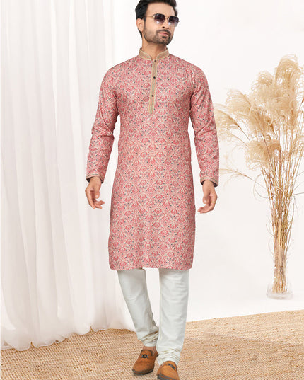 Coral Pink Cotton Kurta Pyjama Set