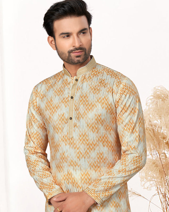 Cream Cotton Kurta Pyjama Set