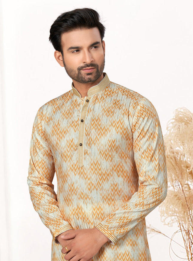 Cream Cotton Kurta Pyjama Set