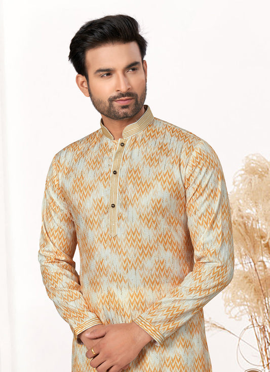 Cream Cotton Kurta Pyjama Set