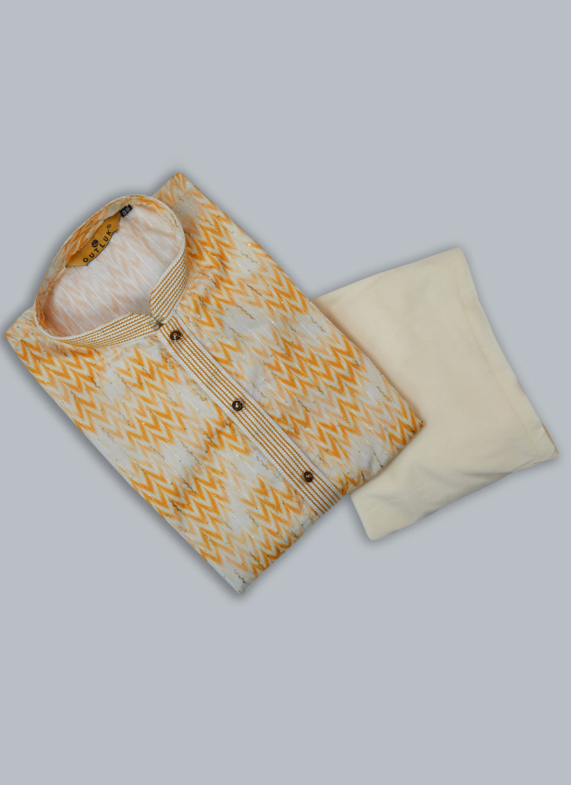 Cream Cotton Kurta Pyjama Set