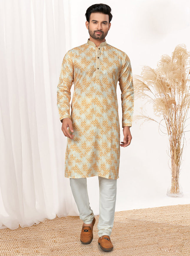 Cream Cotton Kurta Pyjama Set