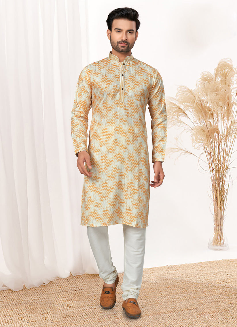 Cream Cotton Kurta Pyjama Set