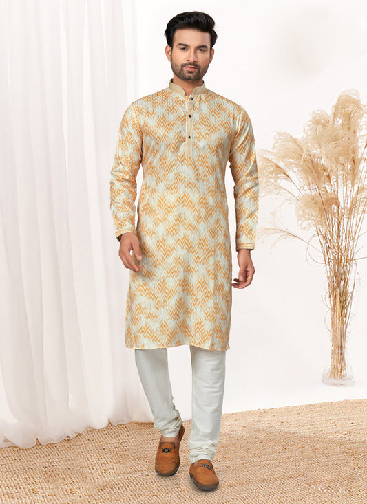 Cream Cotton Kurta Pyjama Set