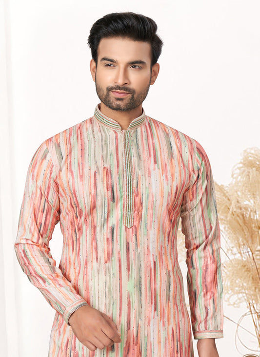 Off White Cotton Kurta Pyjama Set