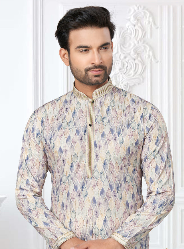 Cream Cotton Digital Printed Kurta Set
