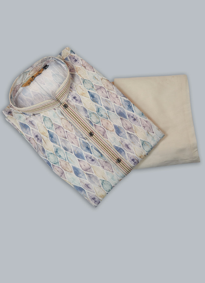 Cream Cotton Digital Printed Kurta Set