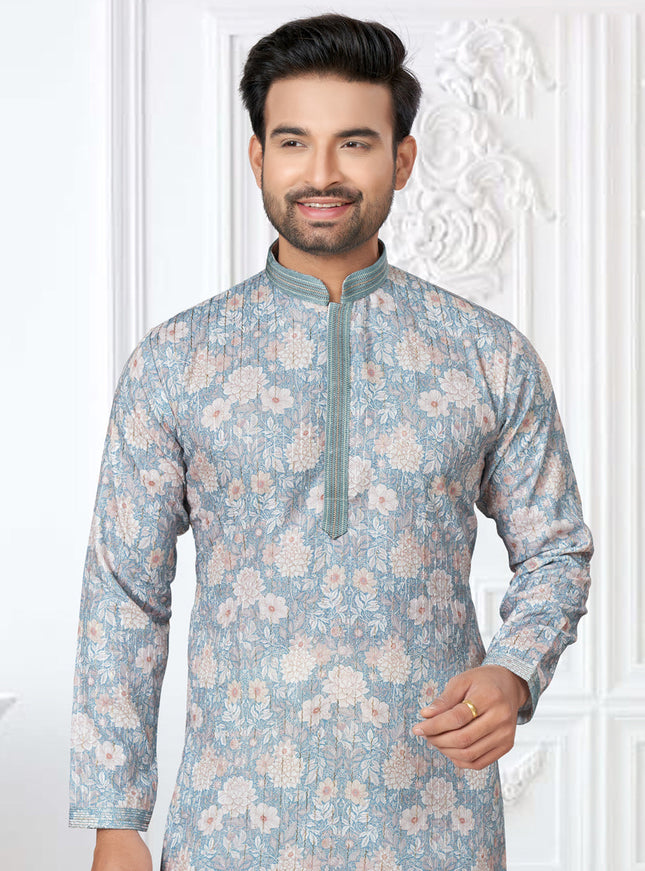 Sky Blue Cotton Digital Printed Kurta Set