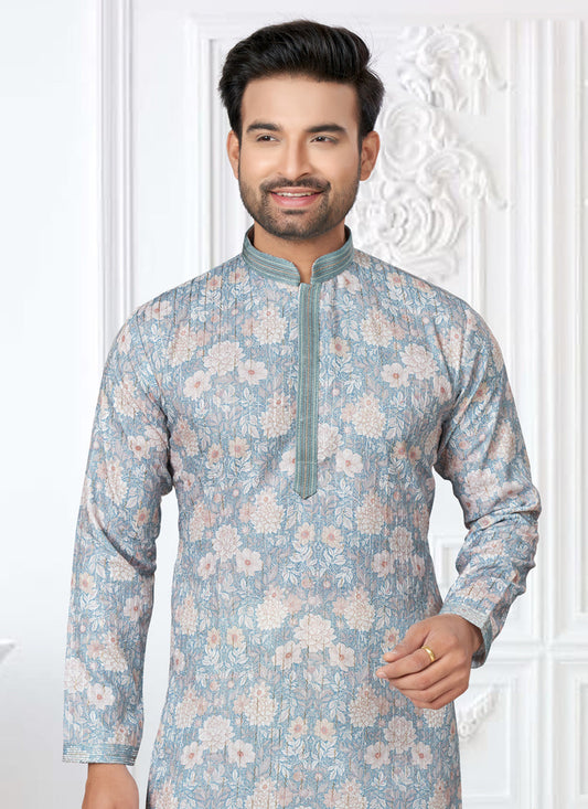 Sky Blue Cotton Digital Printed Kurta Set