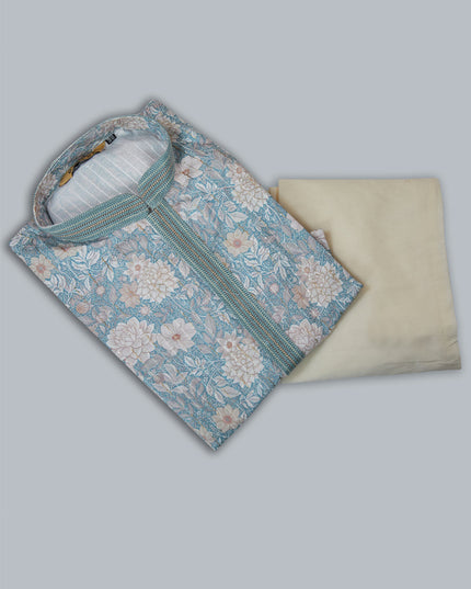 Sky Blue Cotton Digital Printed Kurta Set