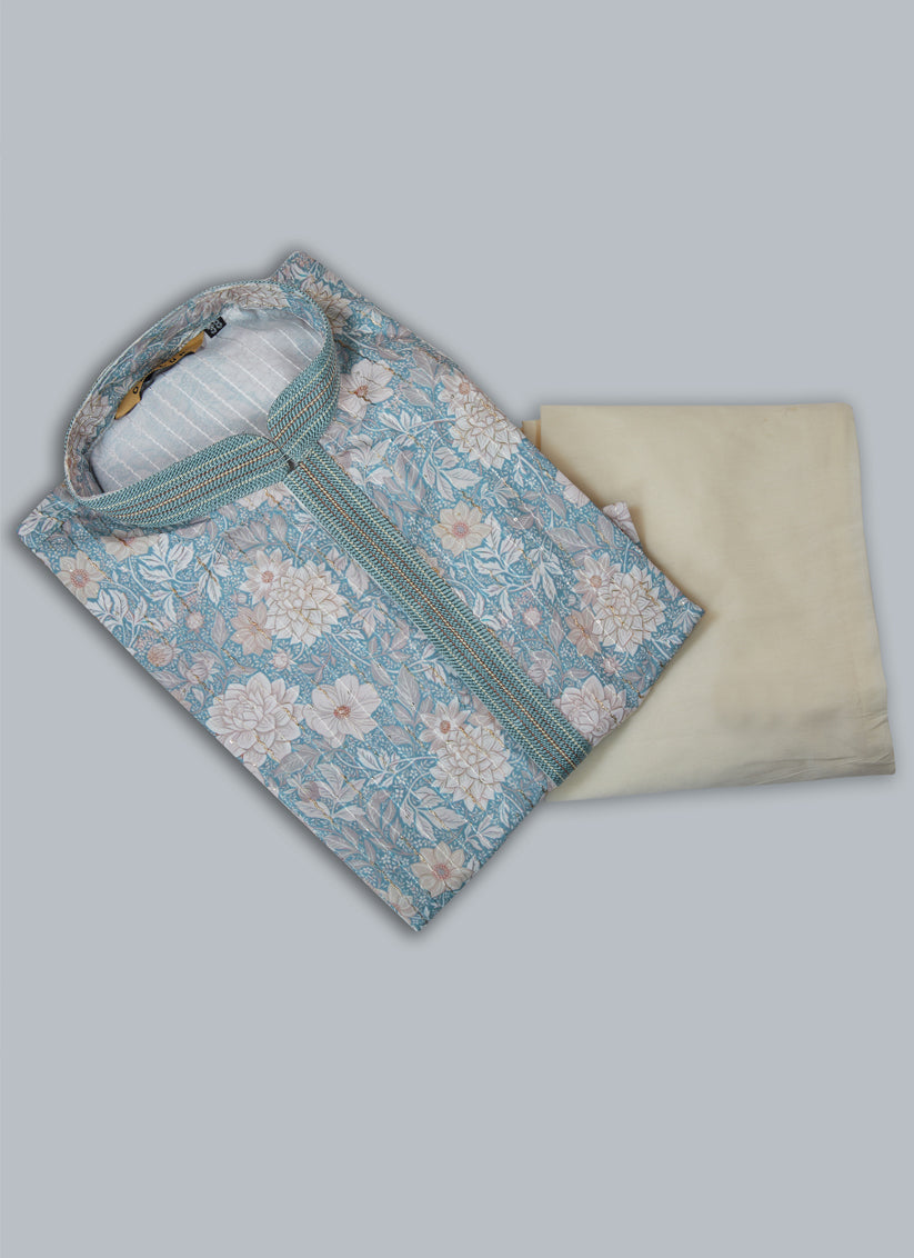 Sky Blue Cotton Digital Printed Kurta Set