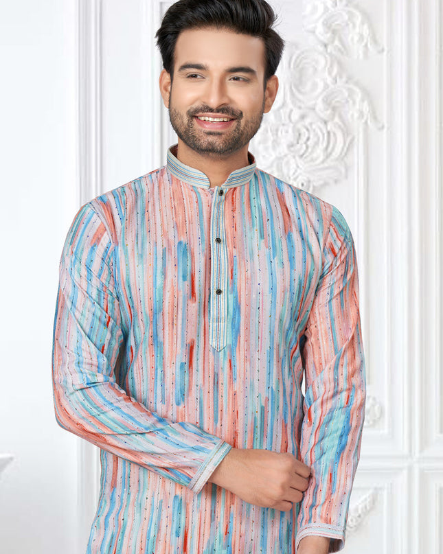 Peach Cotton Digital Printed Kurta Set