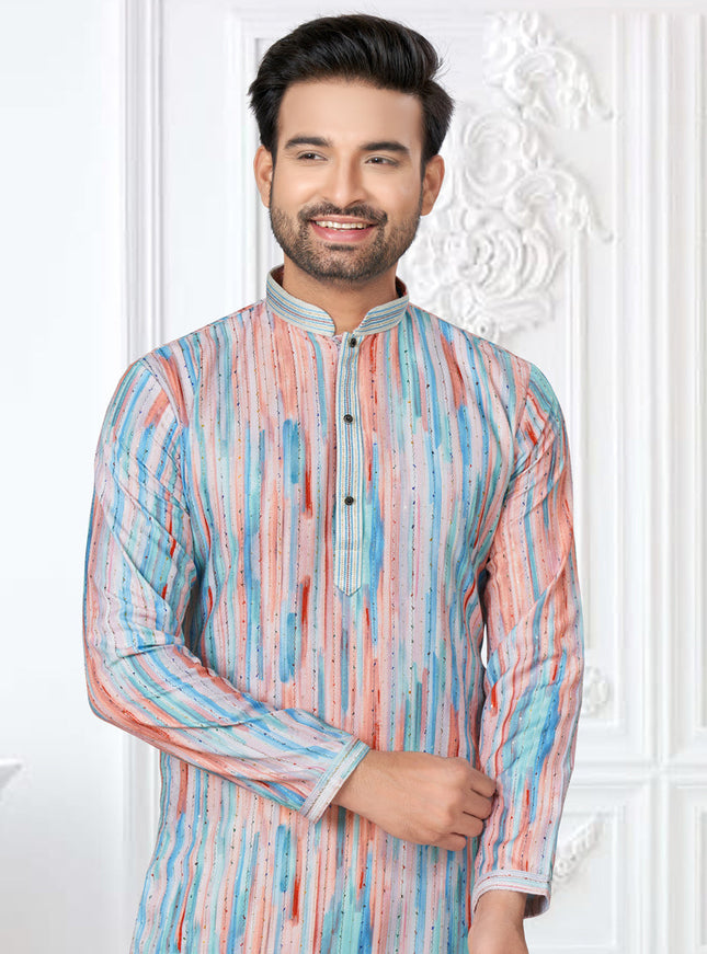 Peach Cotton Digital Printed Kurta Set