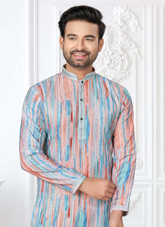 Peach Cotton Digital Printed Kurta Set