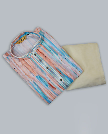 Peach Cotton Digital Printed Kurta Set