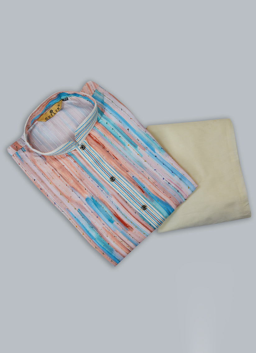 Peach Cotton Digital Printed Kurta Set