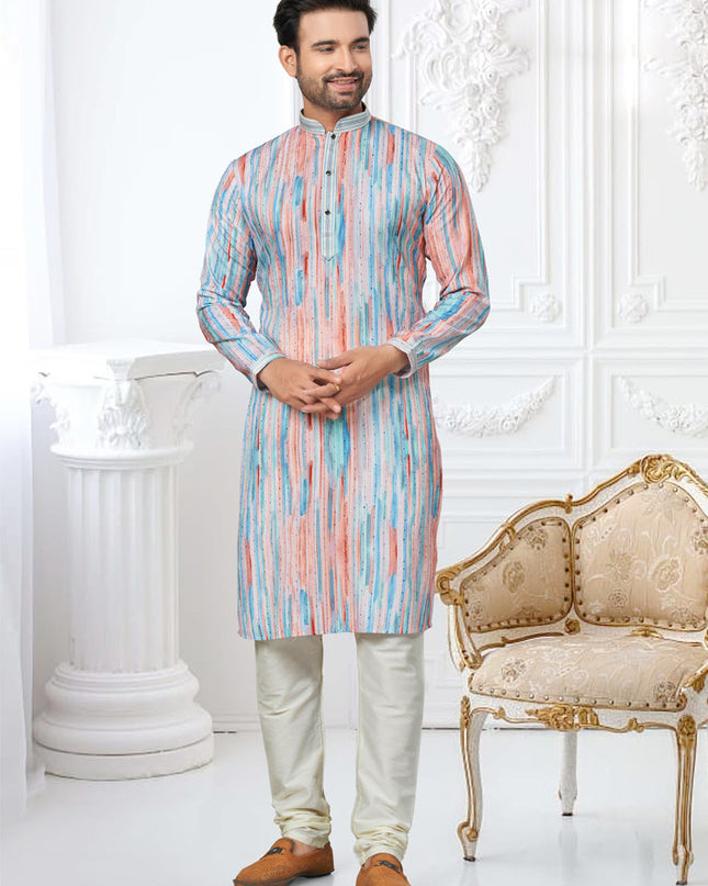 Peach Cotton Digital Printed Kurta Set
