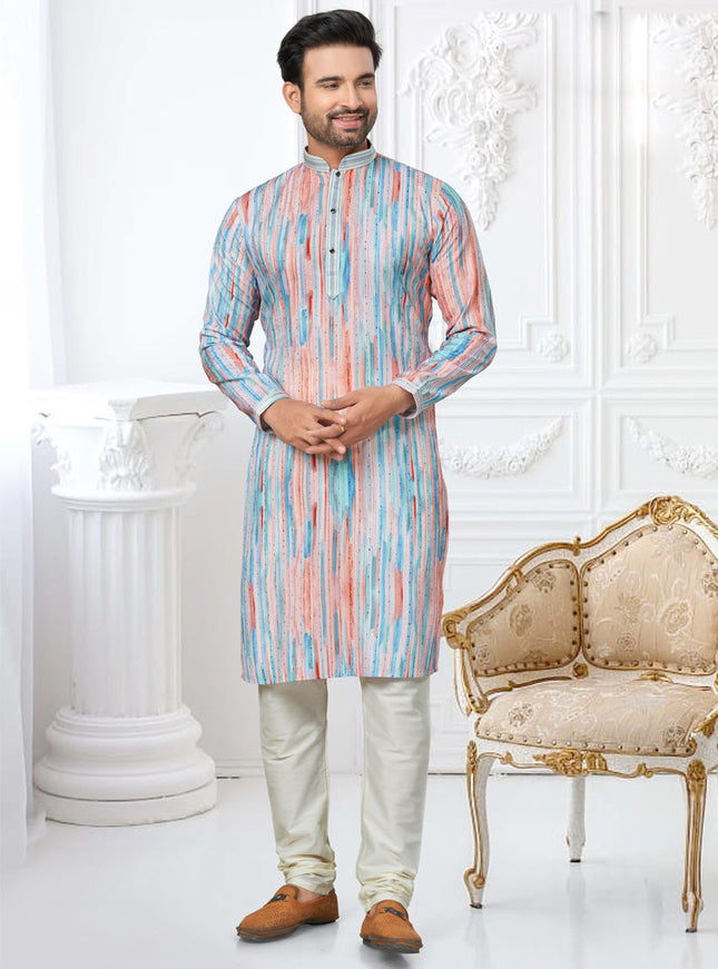 Peach Cotton Digital Printed Kurta Set