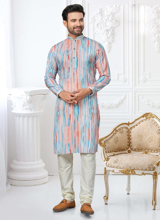 Peach Cotton Digital Printed Kurta Set