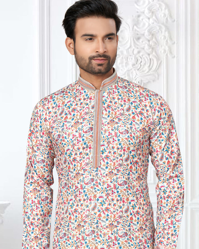 Cream Cotton Digital Printed Kurta Set