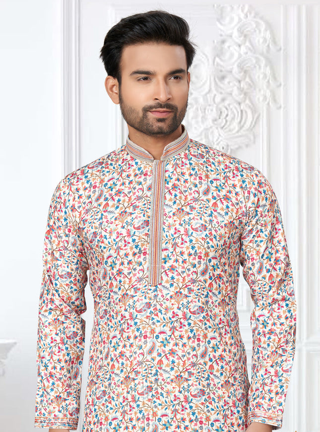 Cream Cotton Digital Printed Kurta Set