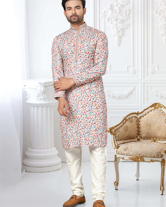 Cream Cotton Digital Printed Kurta Set