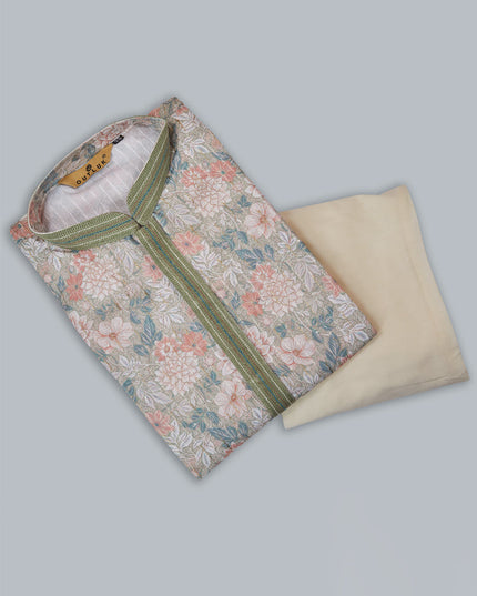 Teal Grey Cotton Digital Printed Kurta Set