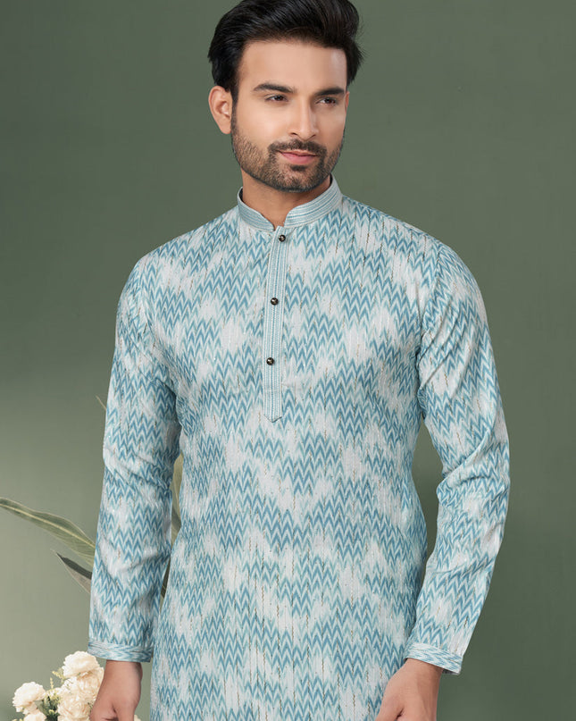 Sky Blue Cotton Kurta Pyjama Set